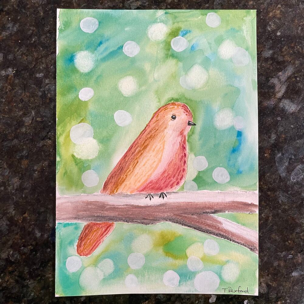 Hand painted watercolor original painting bird 7x10"
